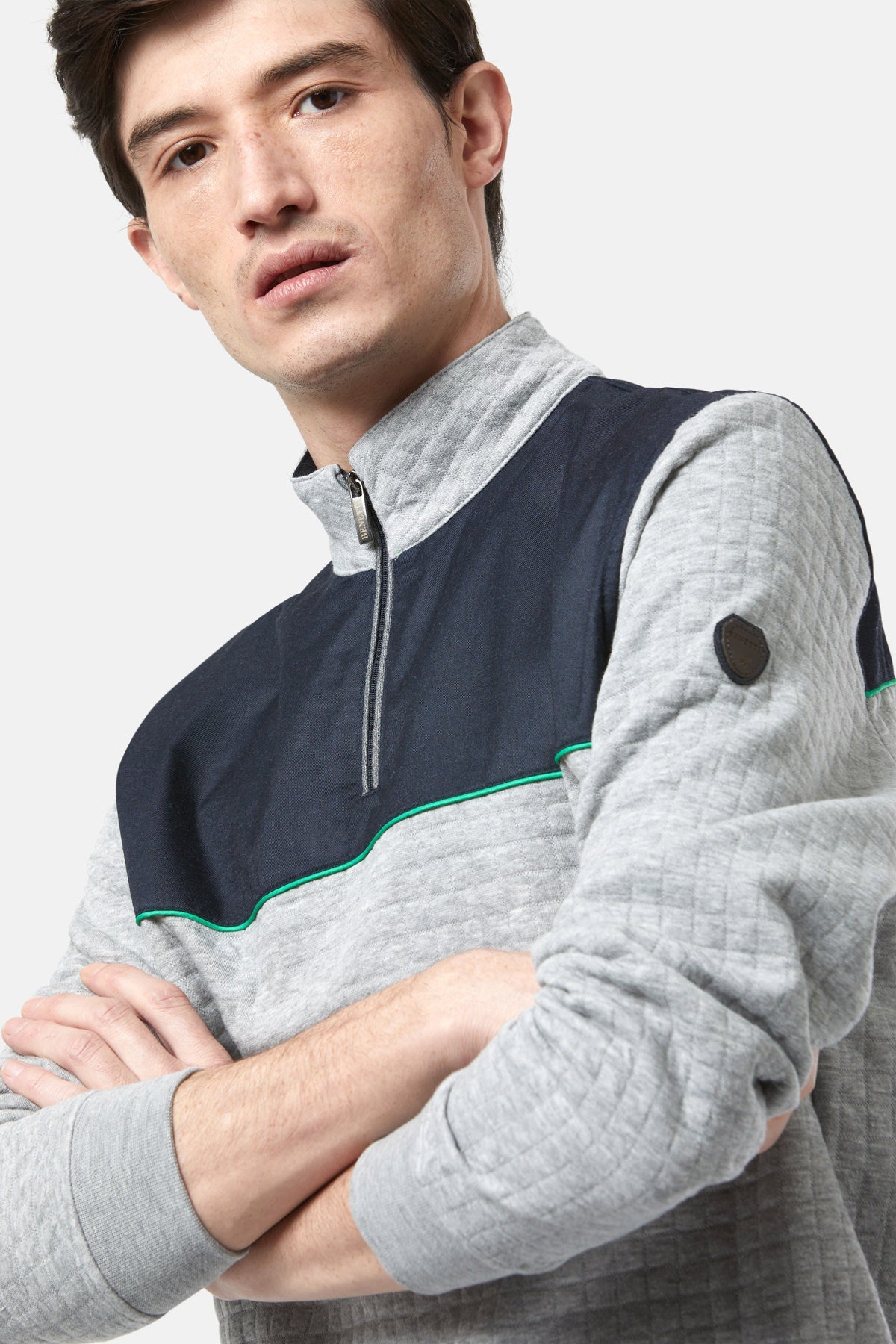 Andy Grey 1/4 Zip Green Stripe Knit top