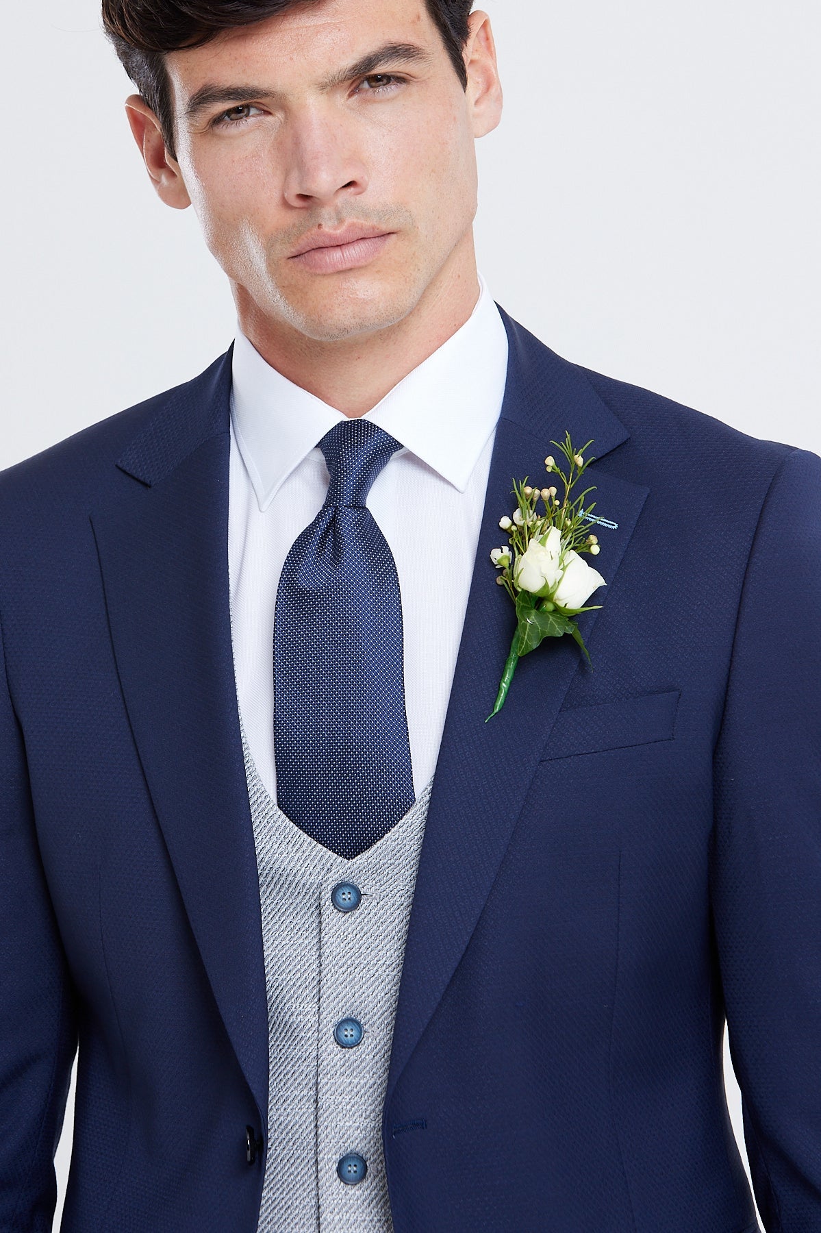 BENETTI Harold Silver Comfort Fit Waistcoat Silver model front view