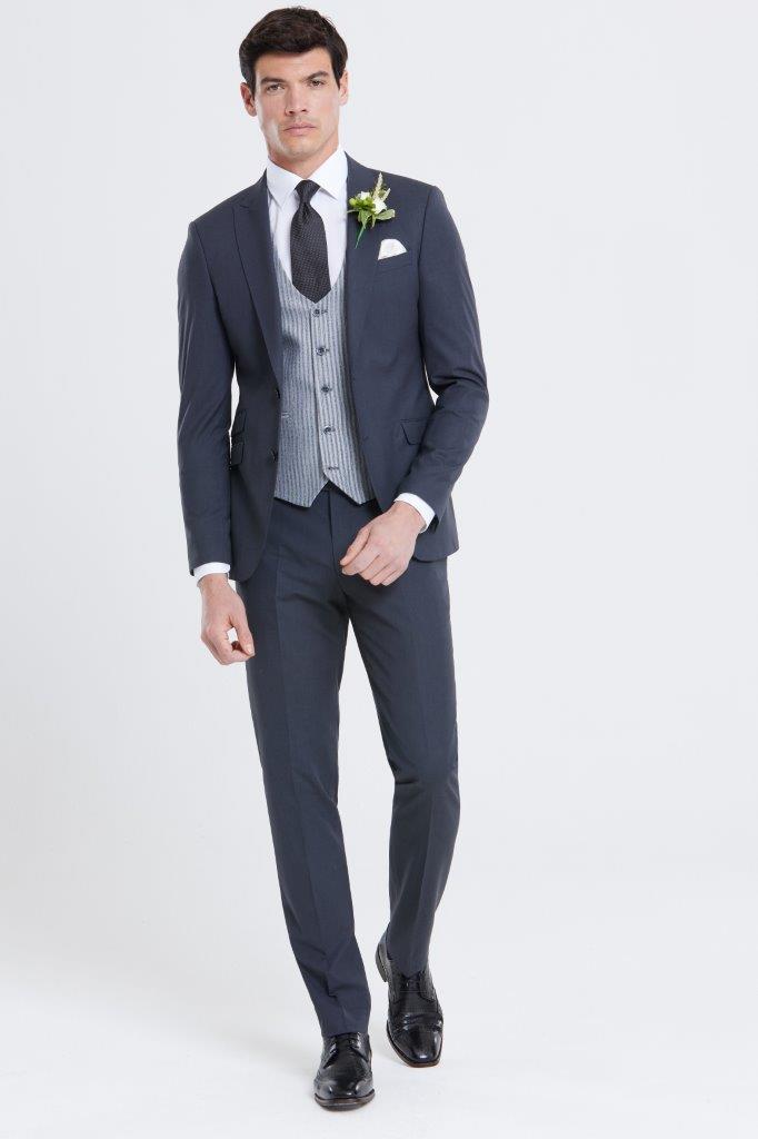 BENETTI Barret Silver Stripe Tapered Fit Waistcoat SILVER model front view