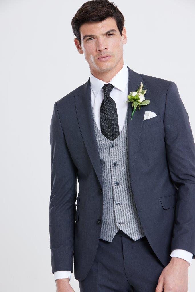 BENETTI Barret Silver Stripe Tapered Fit Waistcoat SILVER front view