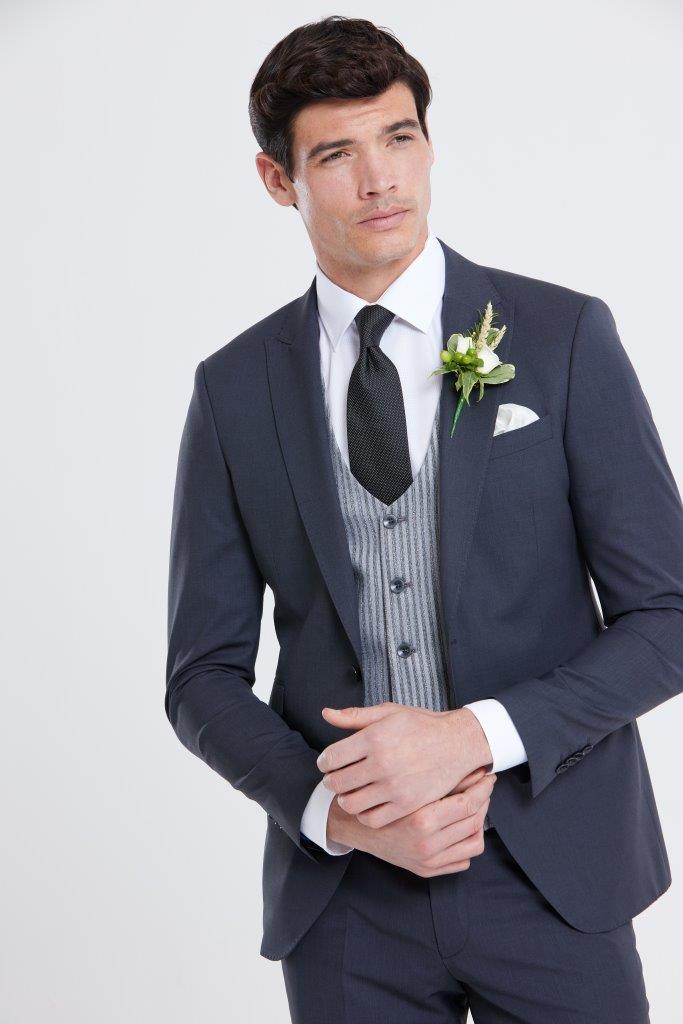 BENETTI Barret Silver Stripe Tapered Fit Waistcoat SILVER back view