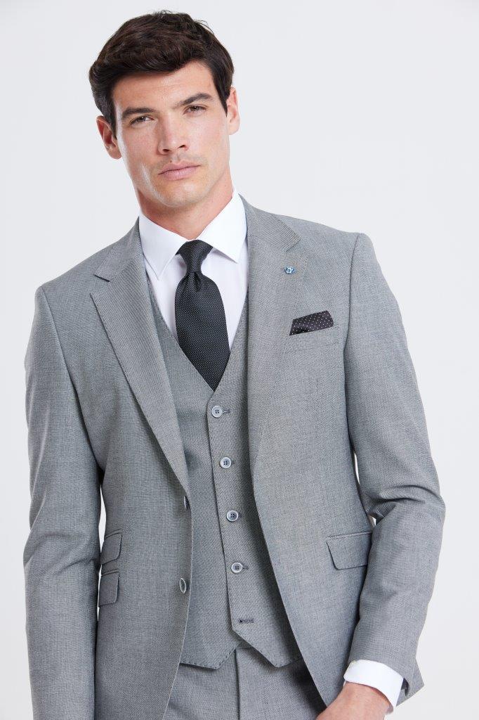 Stanley Tapered Fit Silver Waistcoat close up
