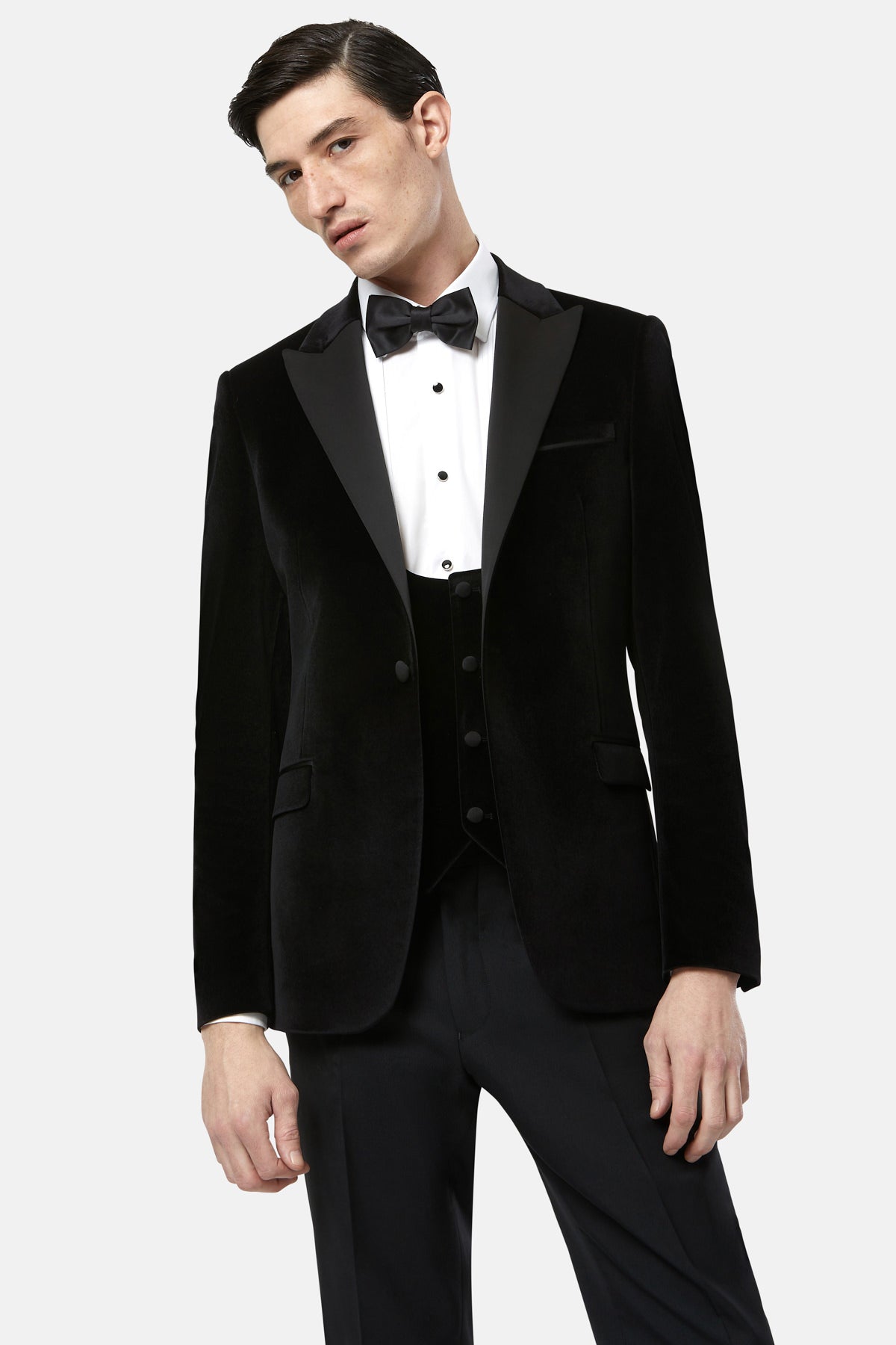 BENETTI Jasper Black Velvet Tapered Jacket Black front view