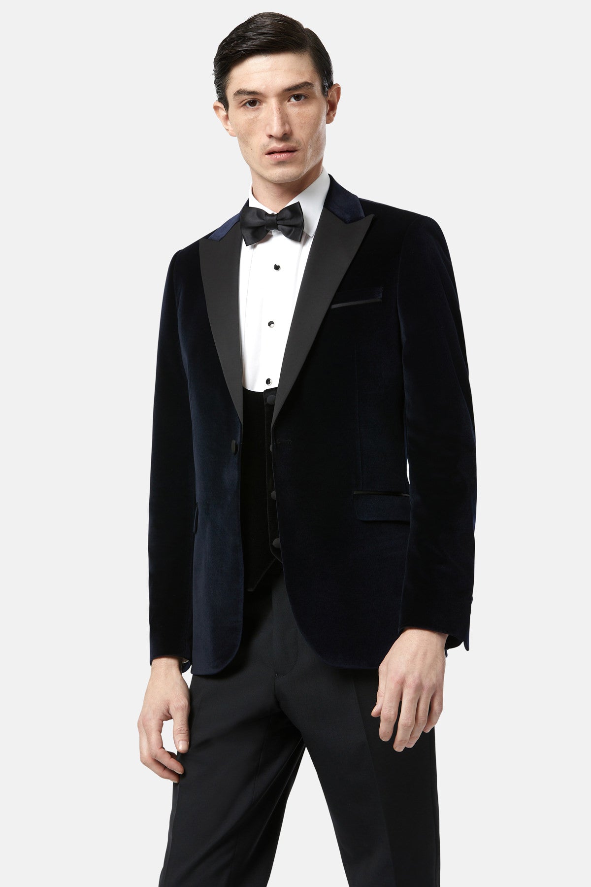 BENETTI Jasper Navy Velvet Tapered Jacket Navy front view