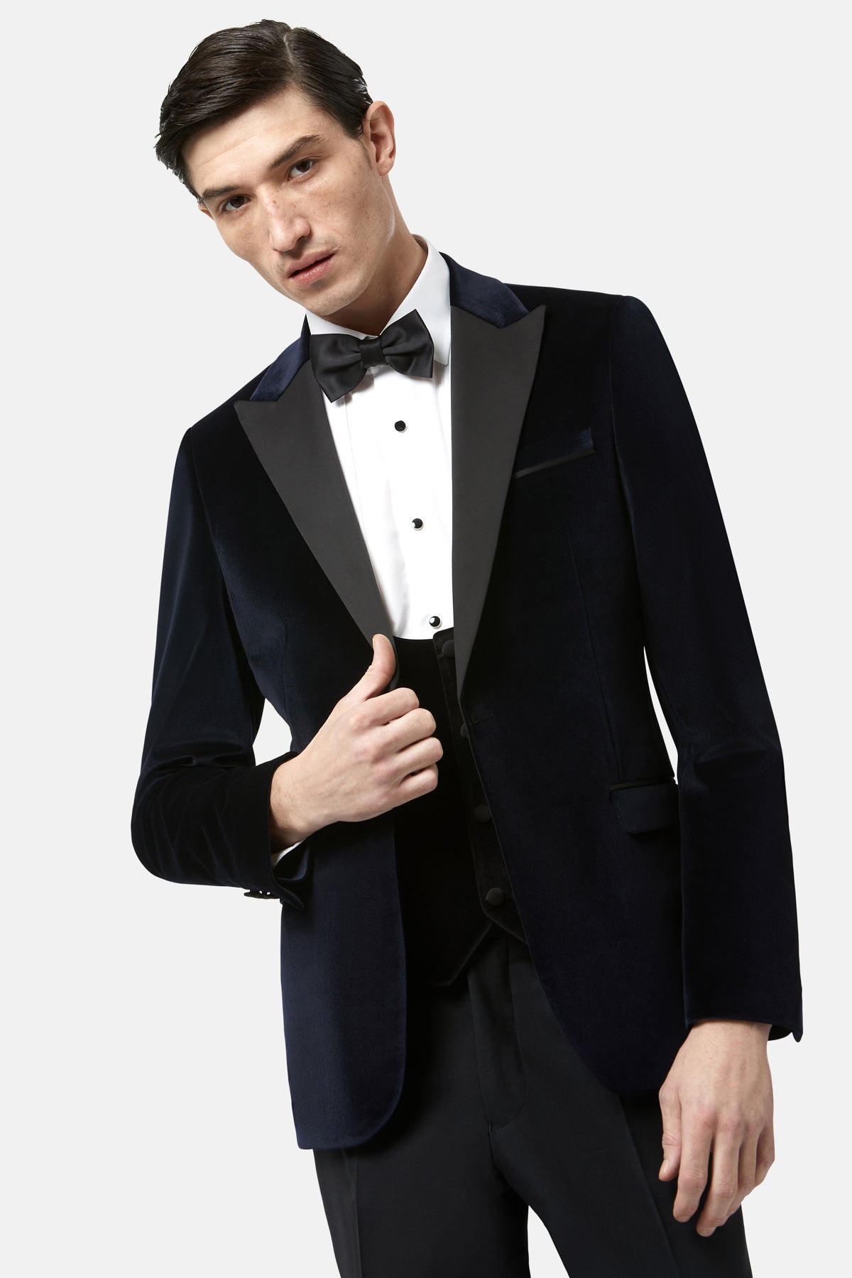 BENETTI Jasper Navy Velvet Tapered Jacket Navy model front view