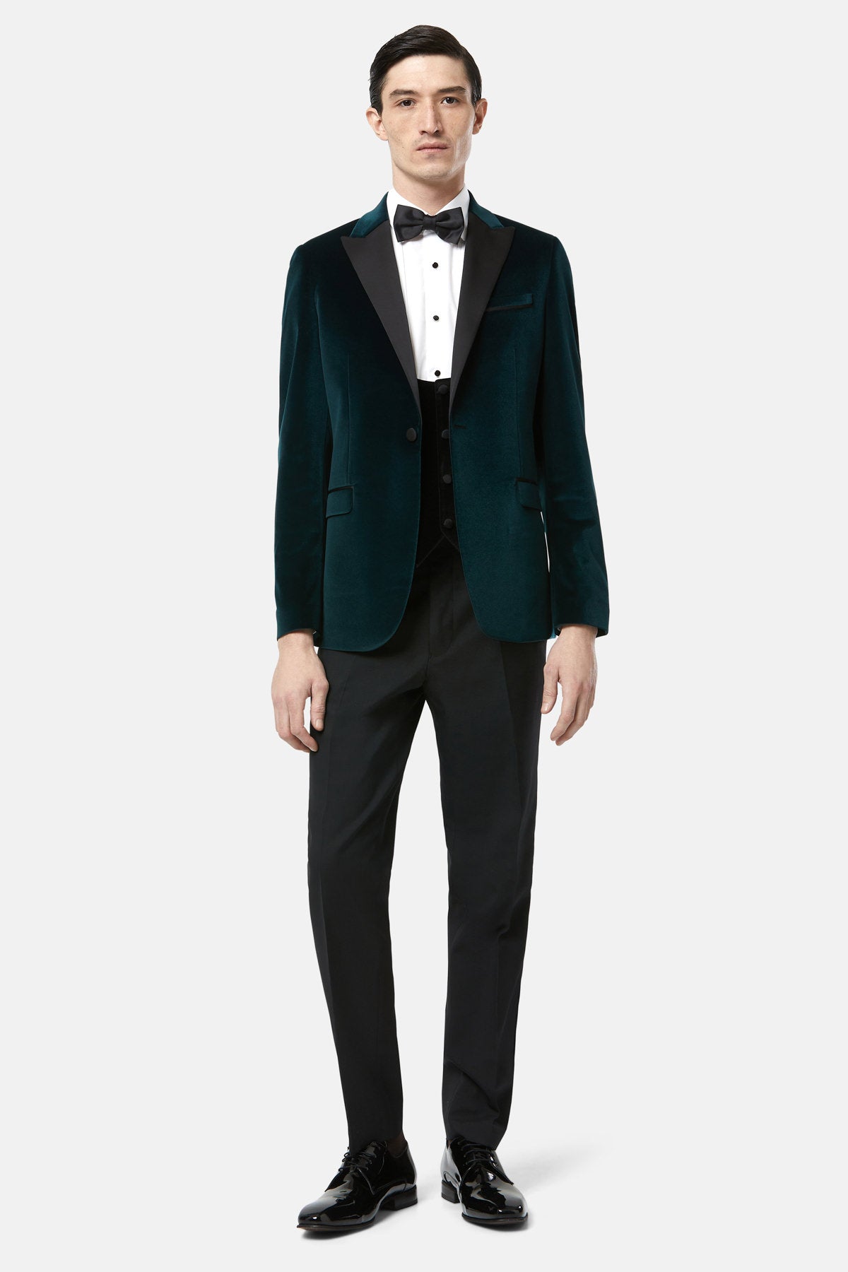Jasper Emerald Velvet Tapered Jacket-Full model view