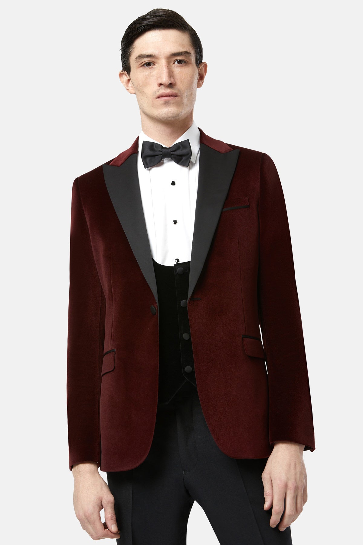 BENETTI Jasper Burgundy Velvet Tapered Jacket Burgundy front view