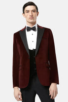 BENETTI Jasper Burgundy Velvet Tapered Jacket Burgundy front view
