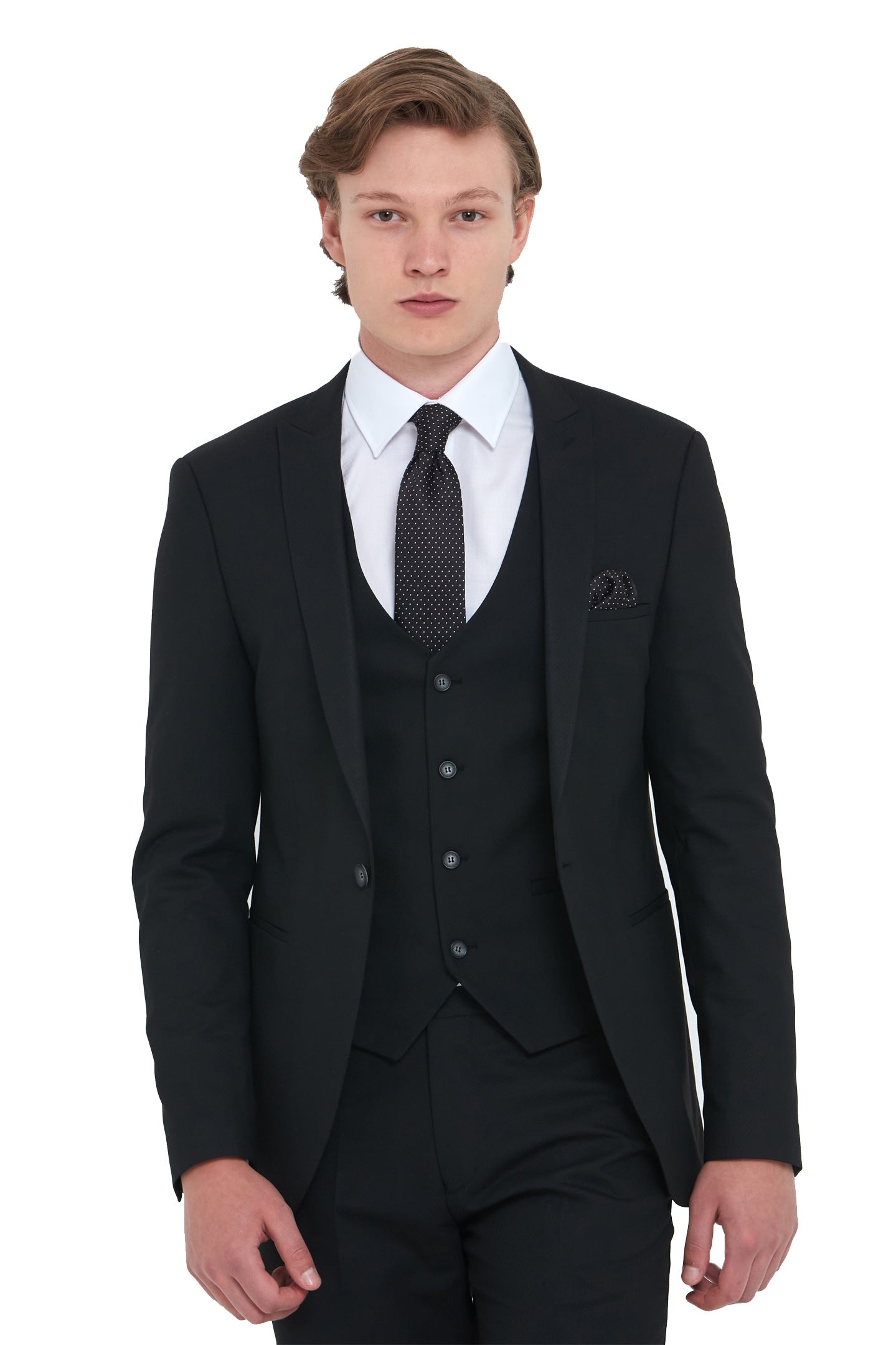 TRAVIS BENETTI Antoine Black Slim Fit Jacket Black front view