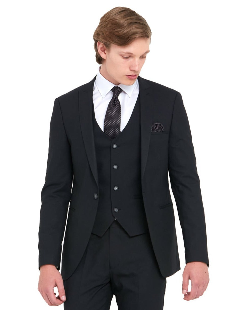 TRAVIS BENETTI Antoine Black Slim Fit Jacket Black model front view