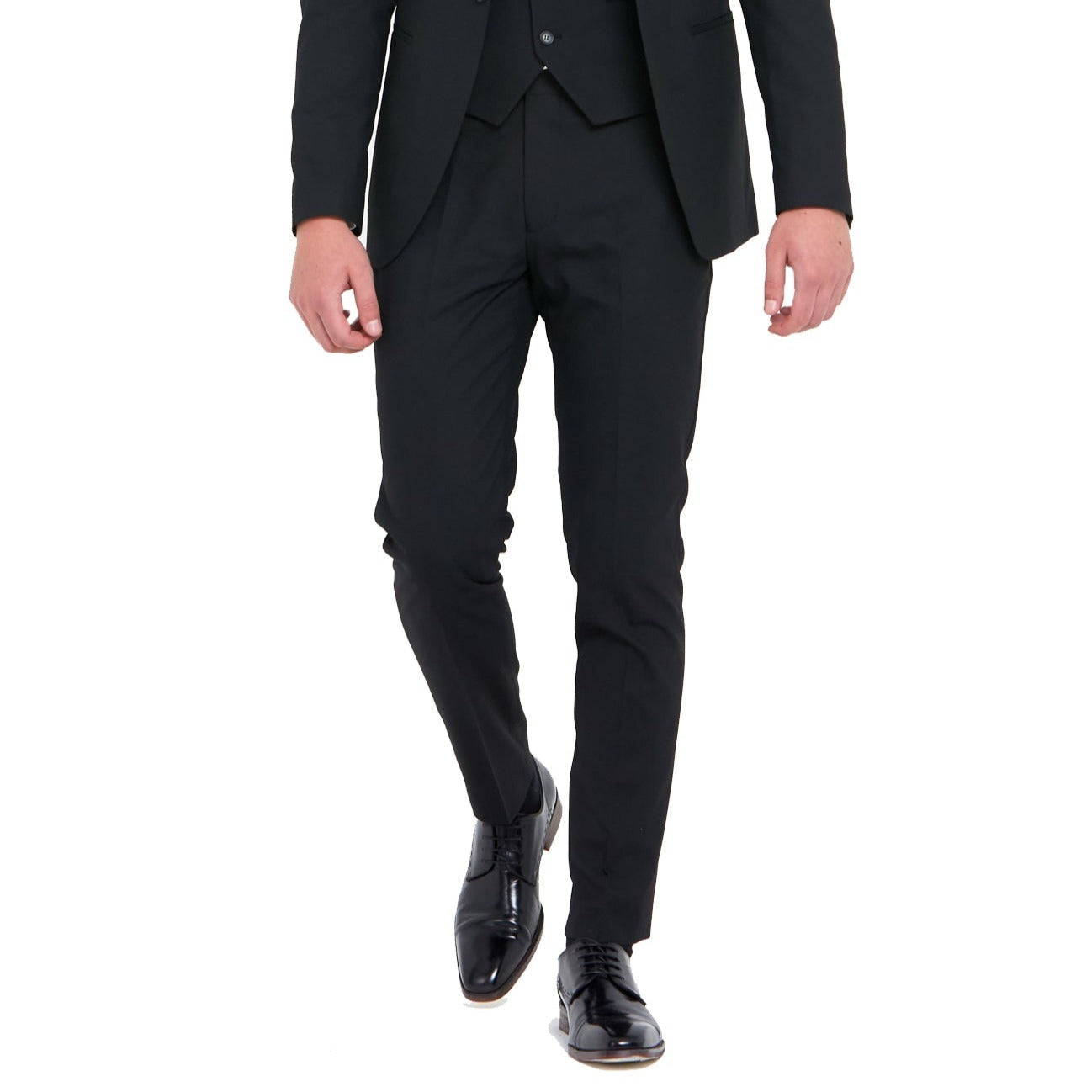 TRAVIS BENETTI Antoine Black Slim Fit Trouser Black front view