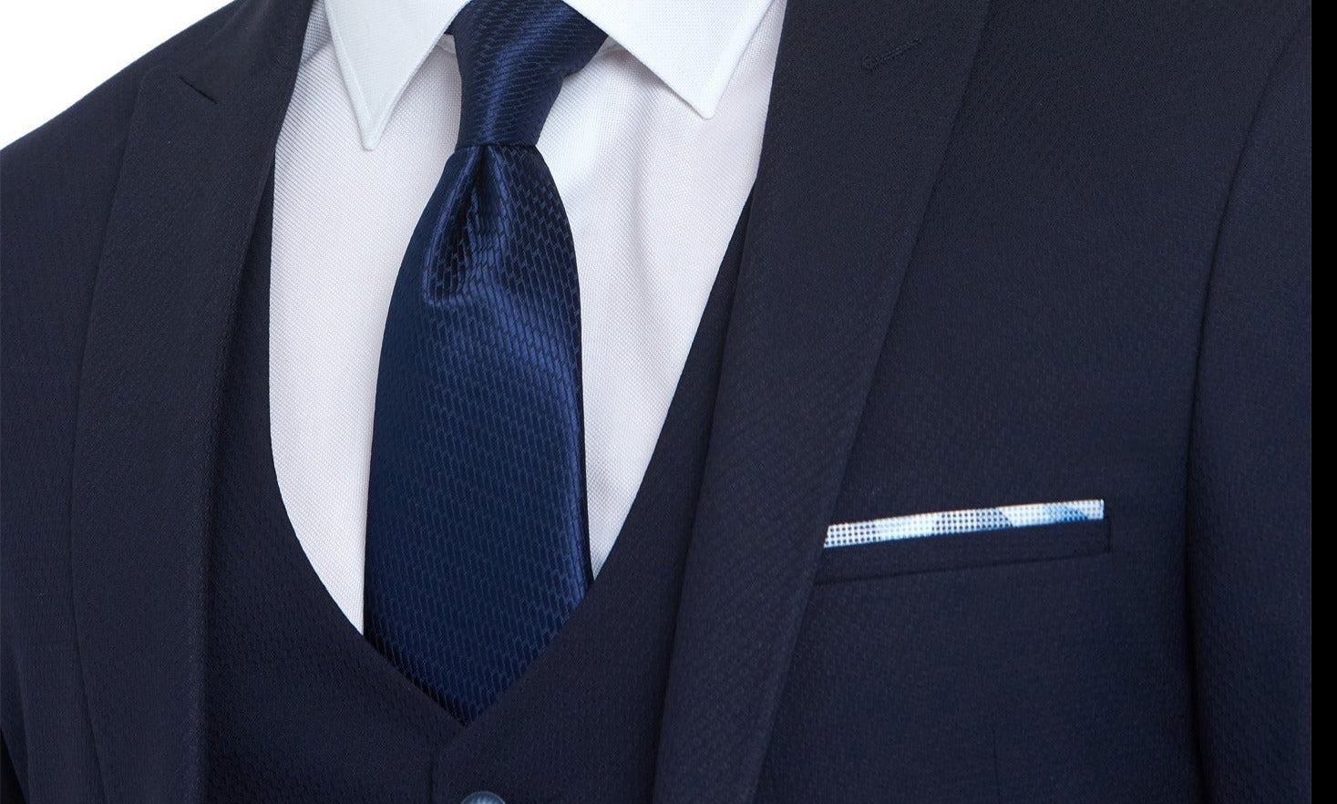 TRAVIS BENETTI Antoine Slim Waistcoat Navy Navy model front view