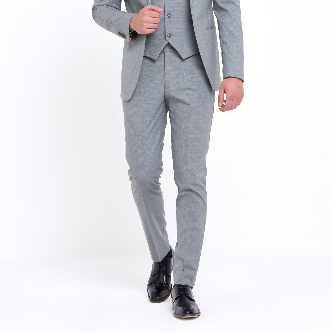 TRAVIS BENETTI Antoine Silver Slim Fit Trouser Silver front view