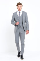 TRAVIS BENETTI Antoine Silver Slim Fit Jacket SILVER model front view
