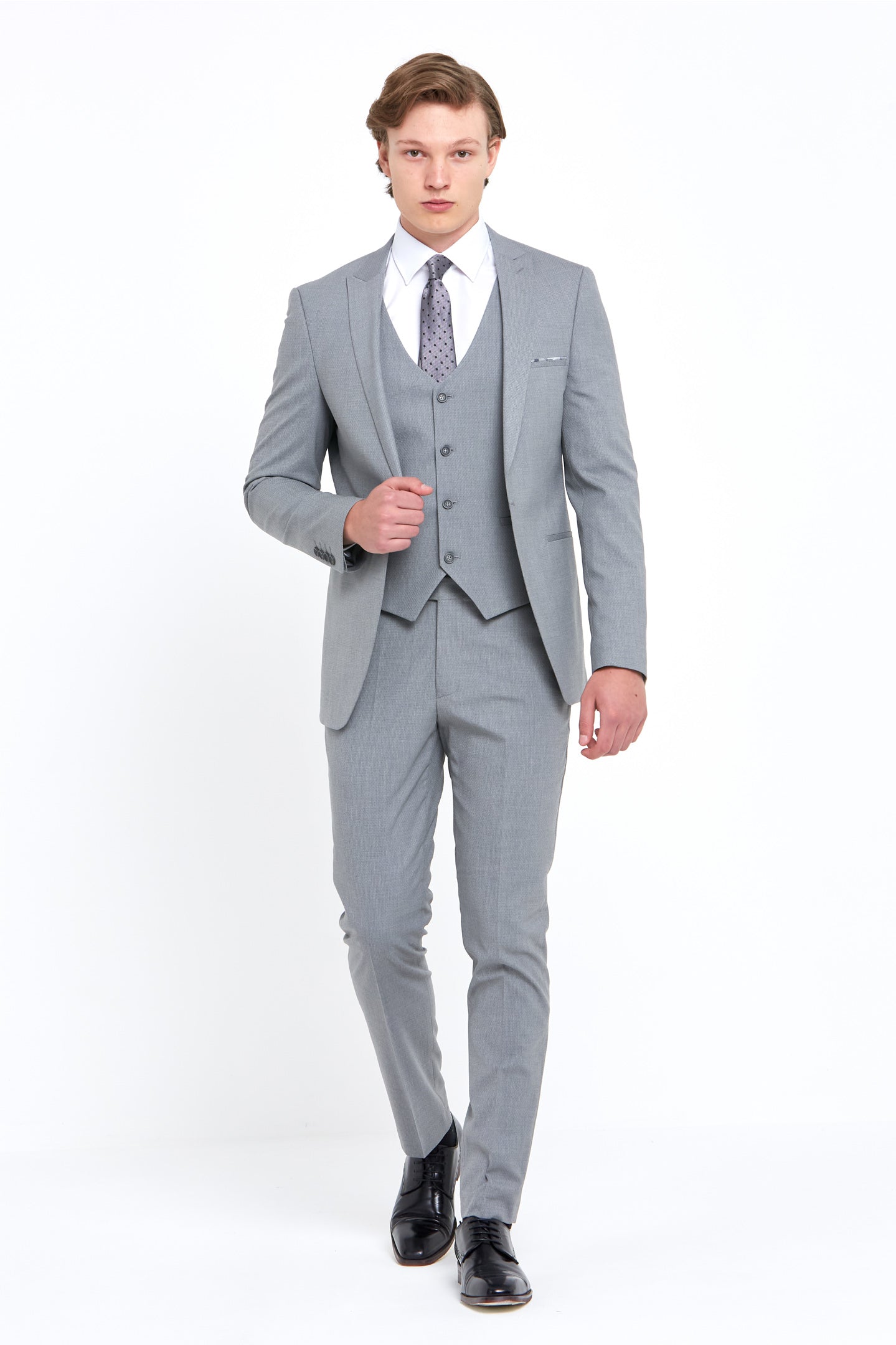 TRAVIS BENETTI Antoine Silver Slim Fit Jacket SILVER model front view