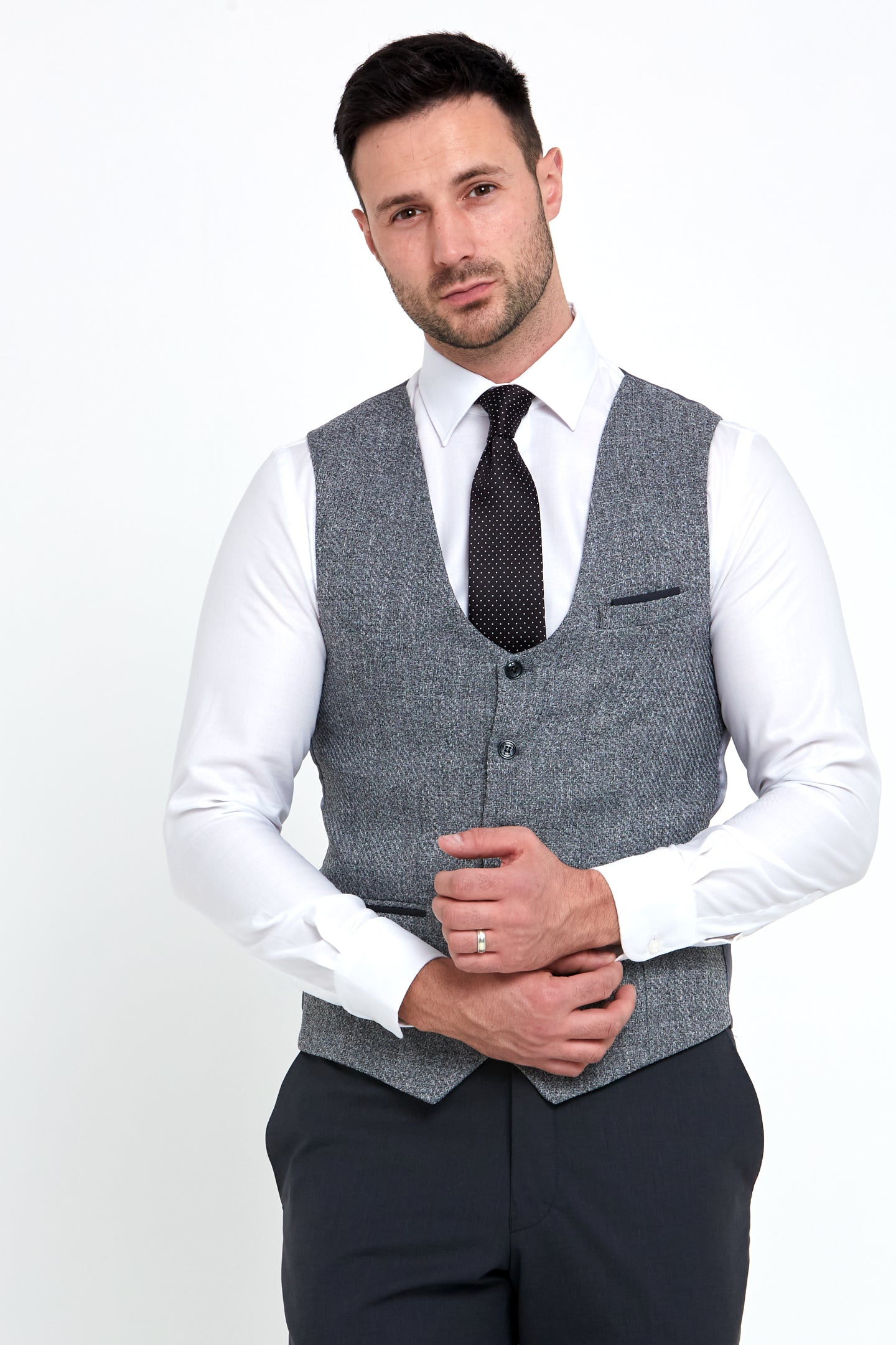 BENETTI Simon Tapered Fit Charcoal Waistcoat Charcoal front view