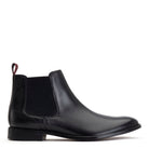 BASE LONDON Carson Black Burnished Chelsea Boot Black flat front view