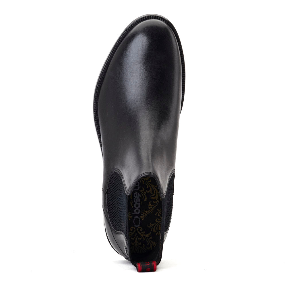 BASE LONDON Carson Black Burnished Chelsea Boot Black back view