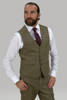 House of Cavani Gaston Sage Tweed Waistcoat Sage front view