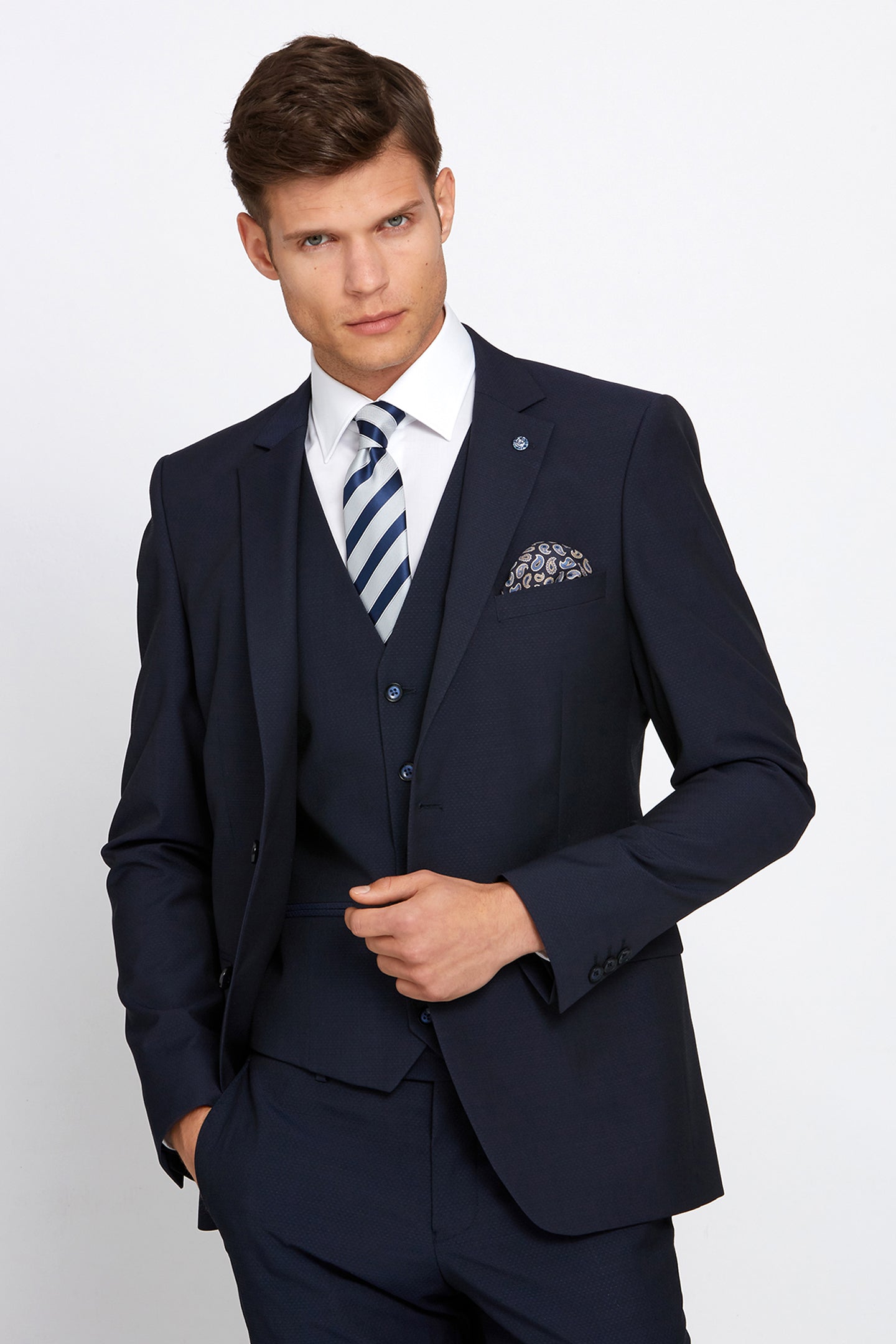 BENETTI Mens Cusack Navy Tapered Waistcoat by Benetti Navy front view