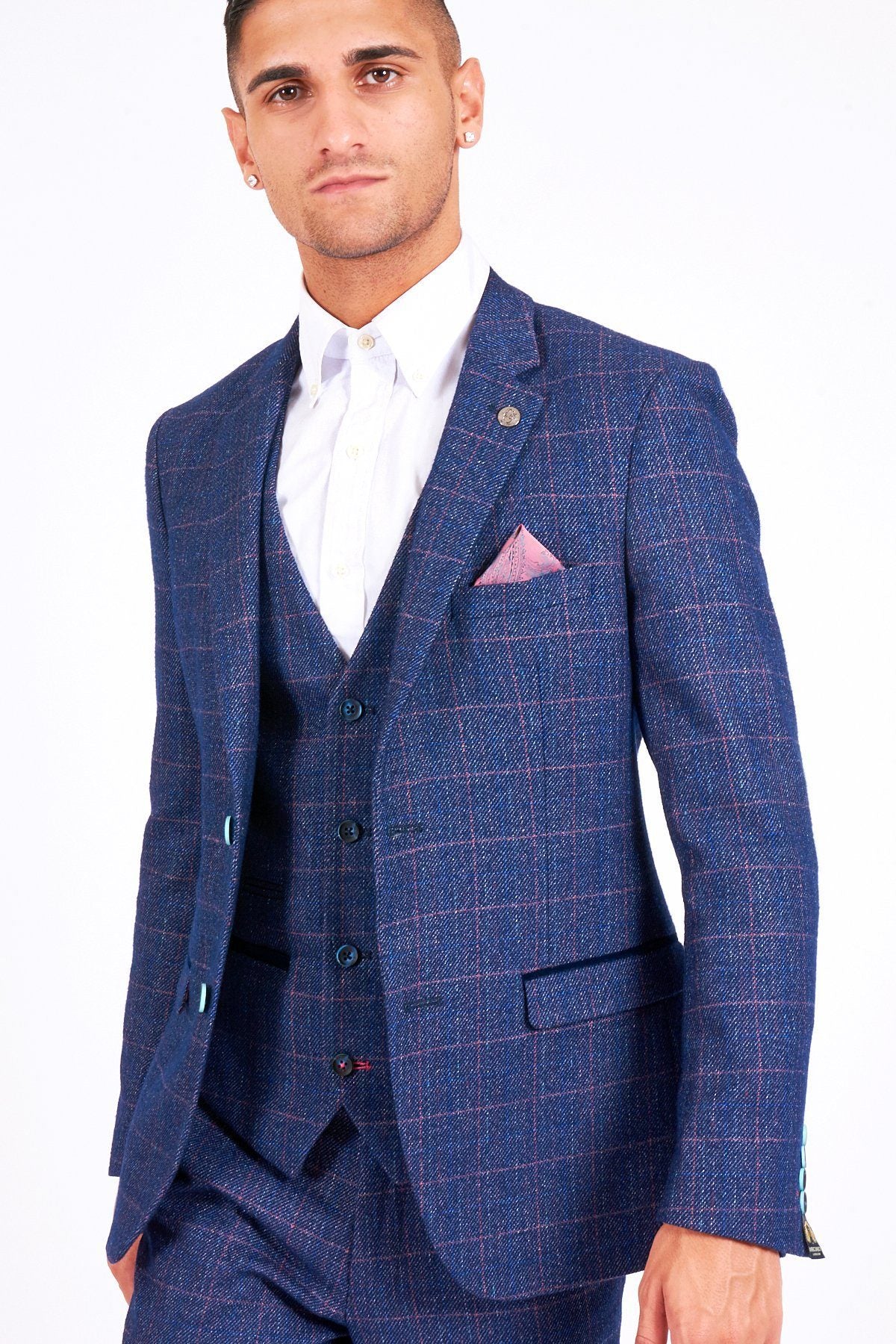 MARC DARCY Harry Check Blazer by Marc Darcy INDIGO front view