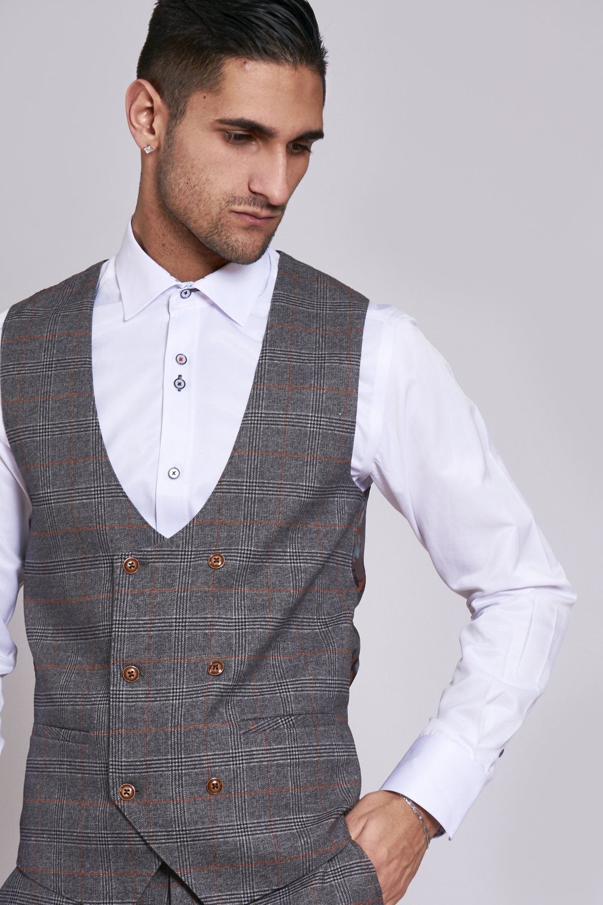 MARC DARCY Jenson Grey Check Waistcoat Grey Check front view