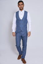 MARC DARCY George Tapered Check Trouser Sky Blue model front view