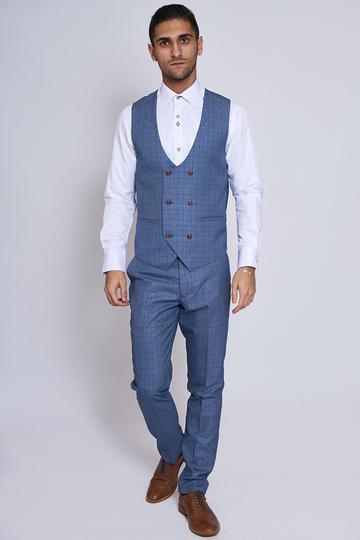 MARC DARCY George Tapered Check Trouser Sky Blue model front view