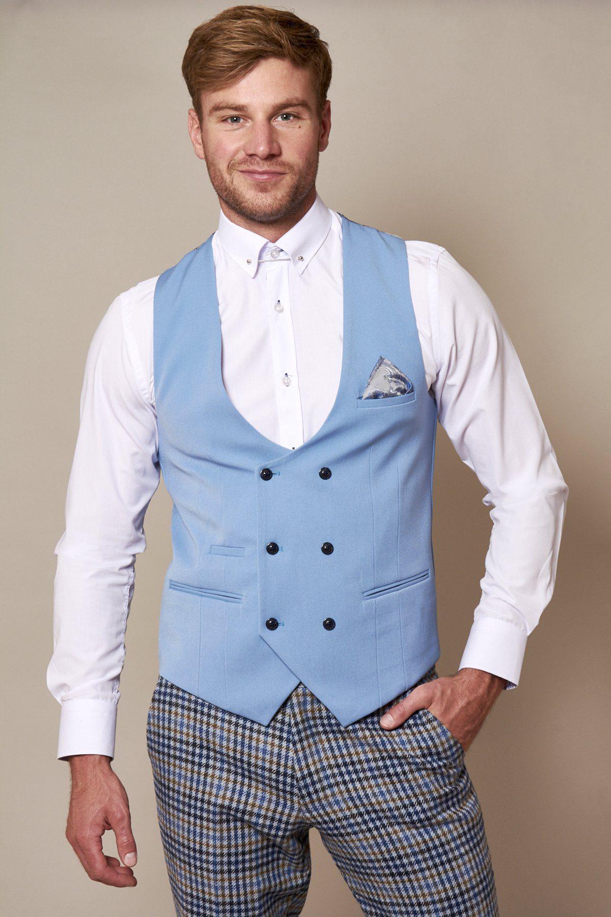 MARC DARCY Kelly Sky Double Breasted Waistcoat SKY front view