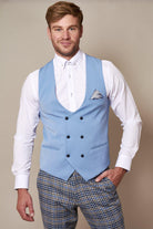 MARC DARCY Kelly Sky Double Breasted Waistcoat SKY front view