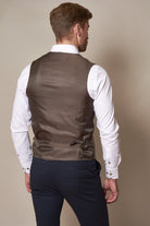 MARC DARCY Edward Olive Green Check Tweed Waistcoat Olive Green Check back view