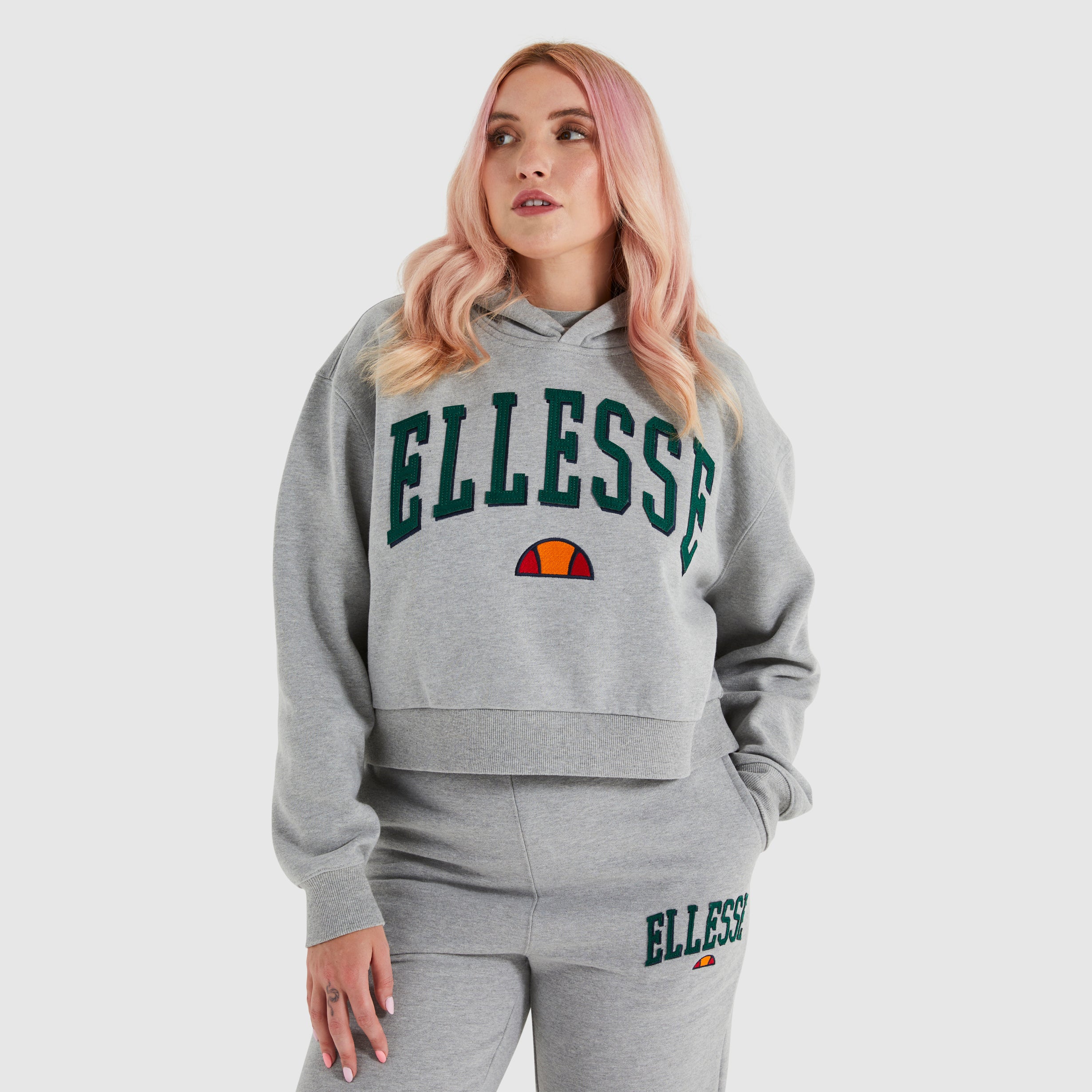 Ramo Crop Hoodie Grey Marl - Front View