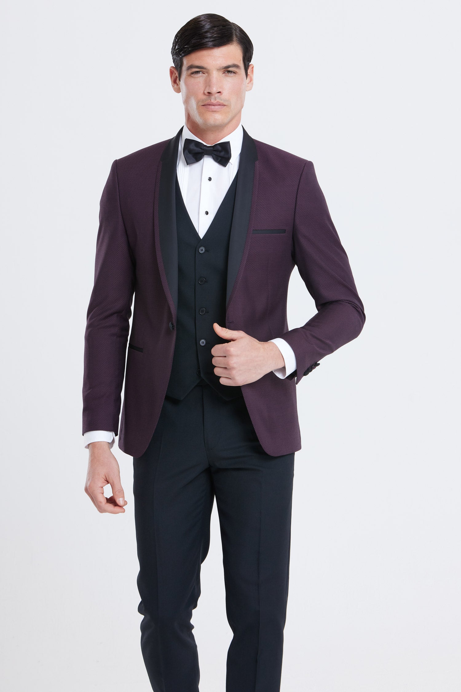 BENETTI Elton Wine Tapered Tux Jacket Wine model front view