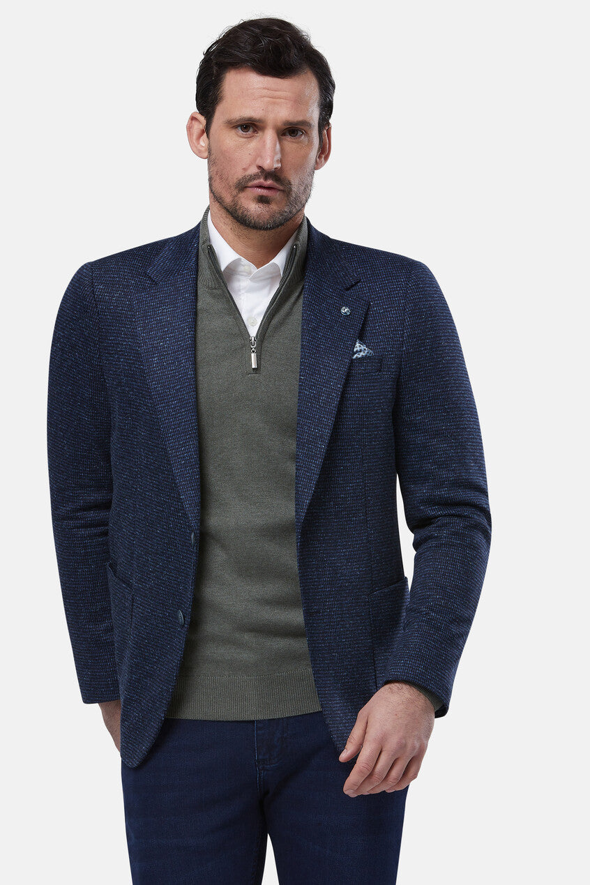 BENETTI Hally Blue Navy Check Tapered Fit Blazer BLUE model front view