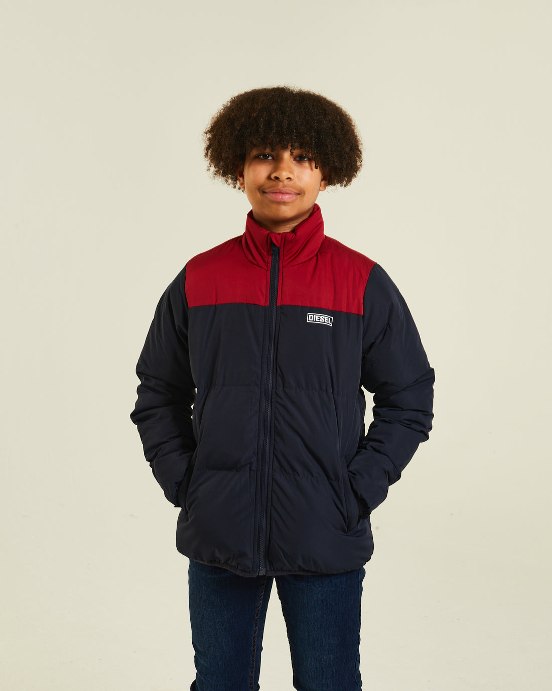 Boy's Hartley Red / Navy Padded Jacket-Front View