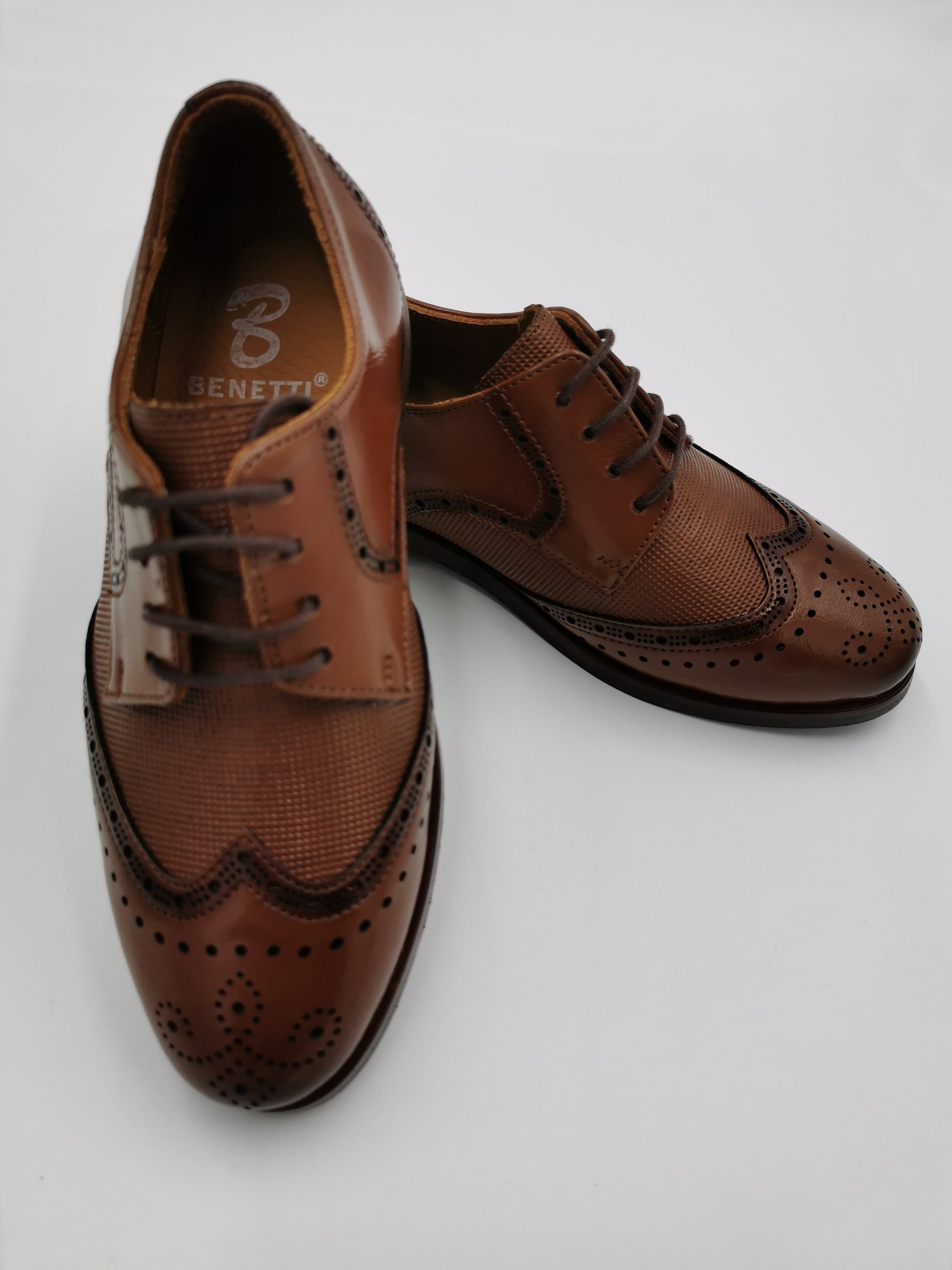 Benetti Boyswear George Boy Cognac Brogue Shoe Cognac model front view