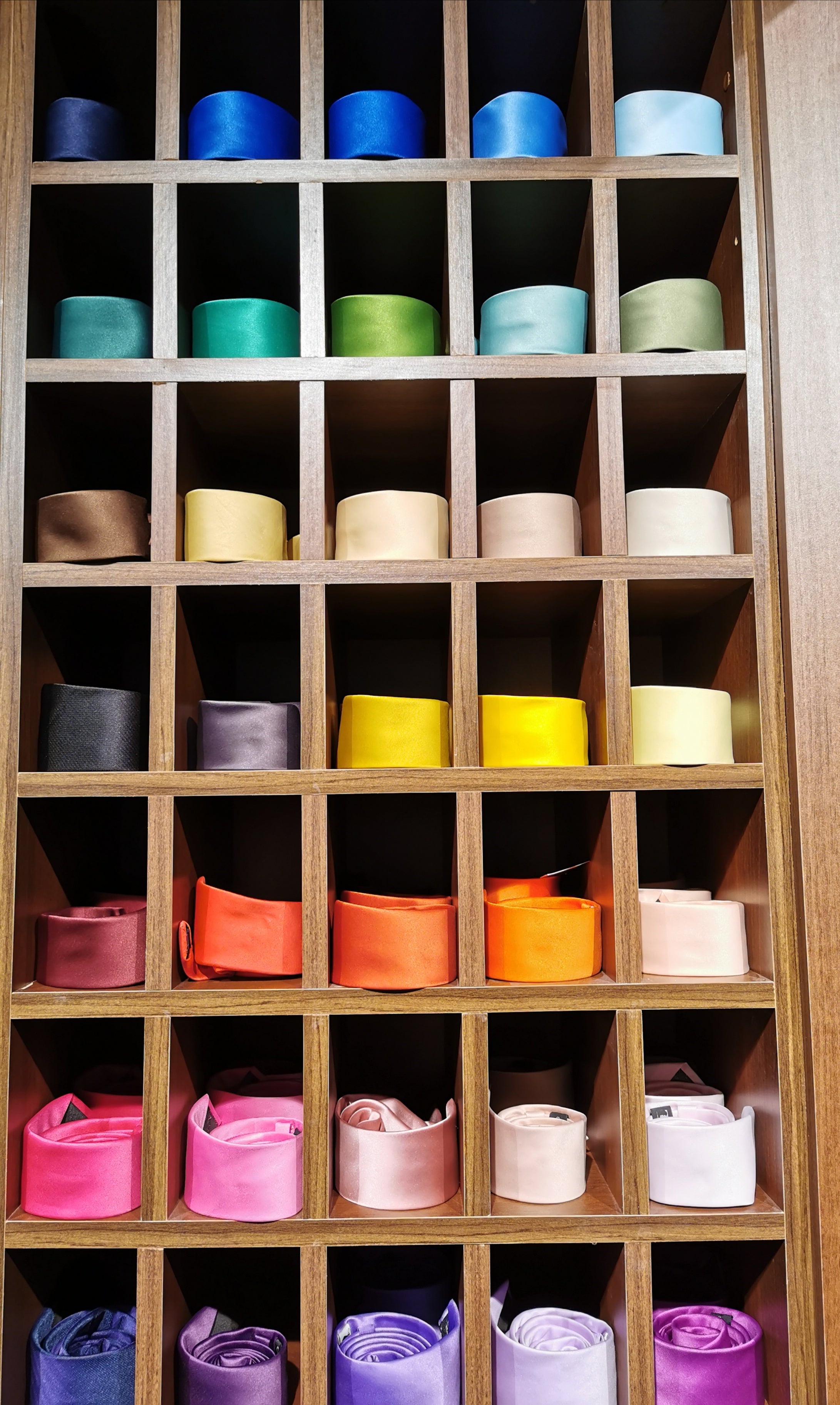 Close view of mens dress ties in assorted colours