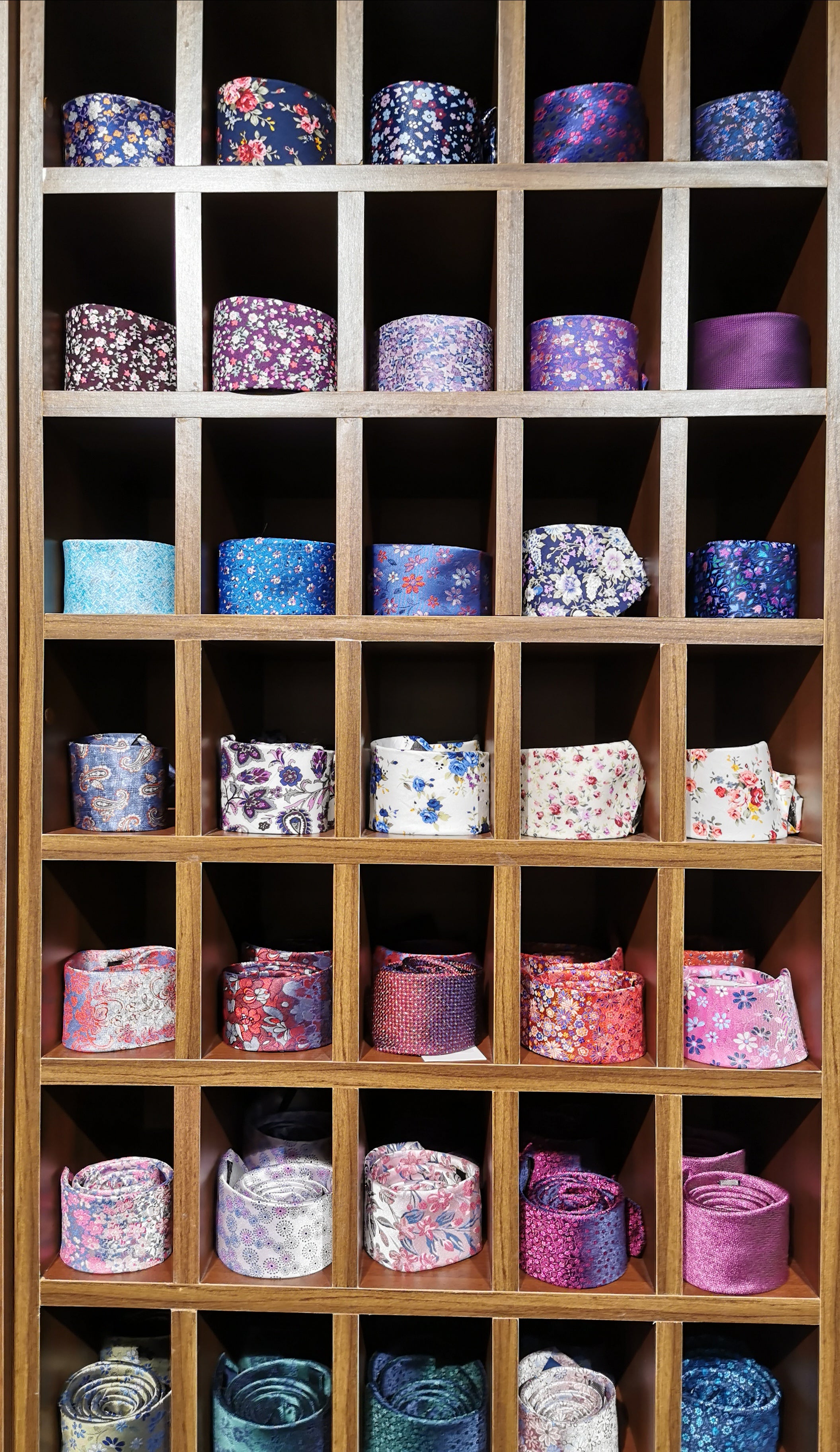 Assorted mens dress ties on display