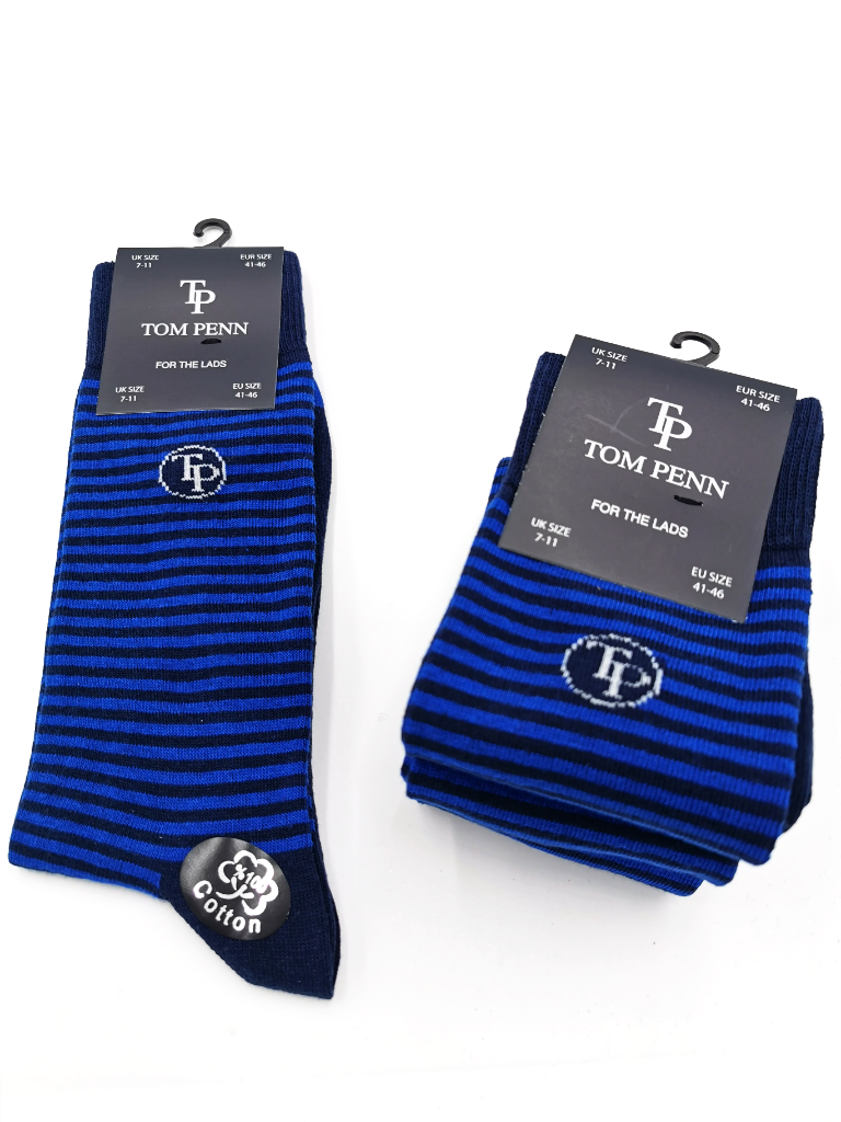 tom penn Tom Penn Navy/Royal Stripe Sock Navy Royal Stripe front view