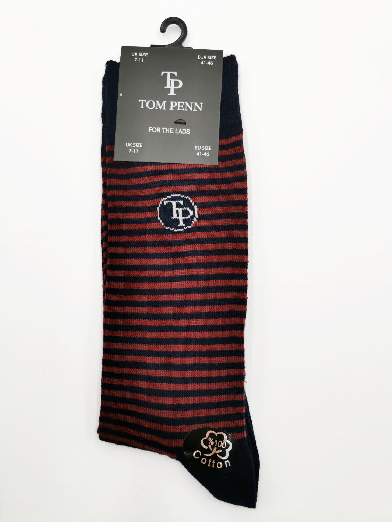 Tom Penn Navy/Red Stripe Sock - Spirit Clothing