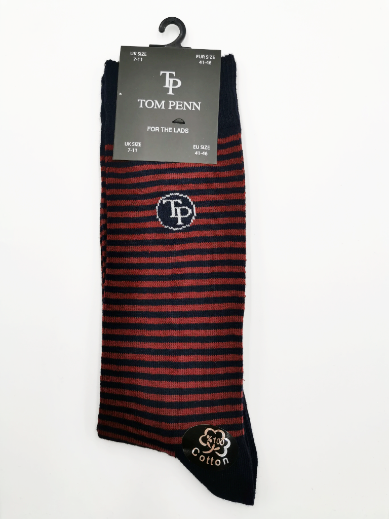 tom penn Tom Penn Navy/Red Stripe Sock Navy/Red front view