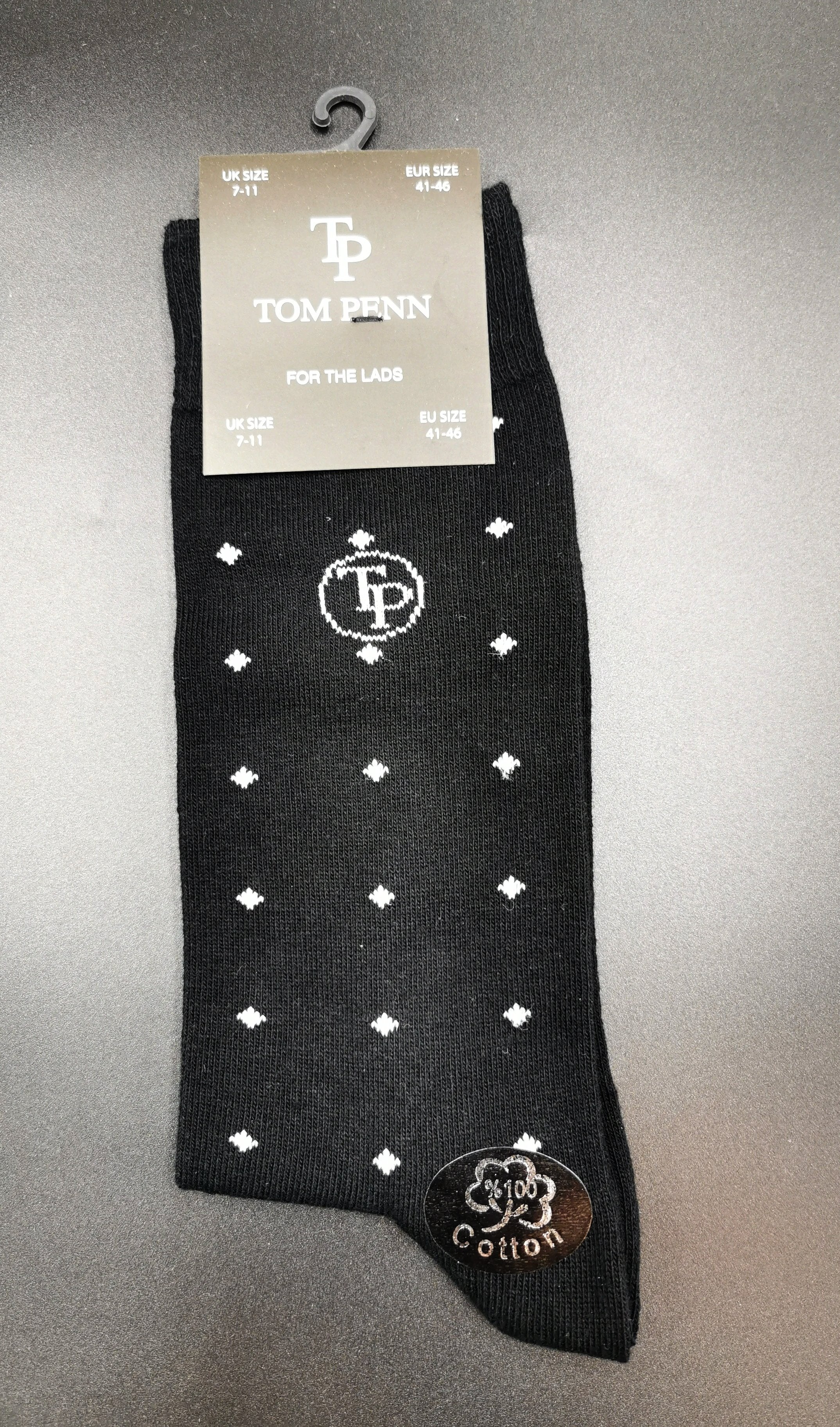 Men's Tom Penn Black White Diamond Socks