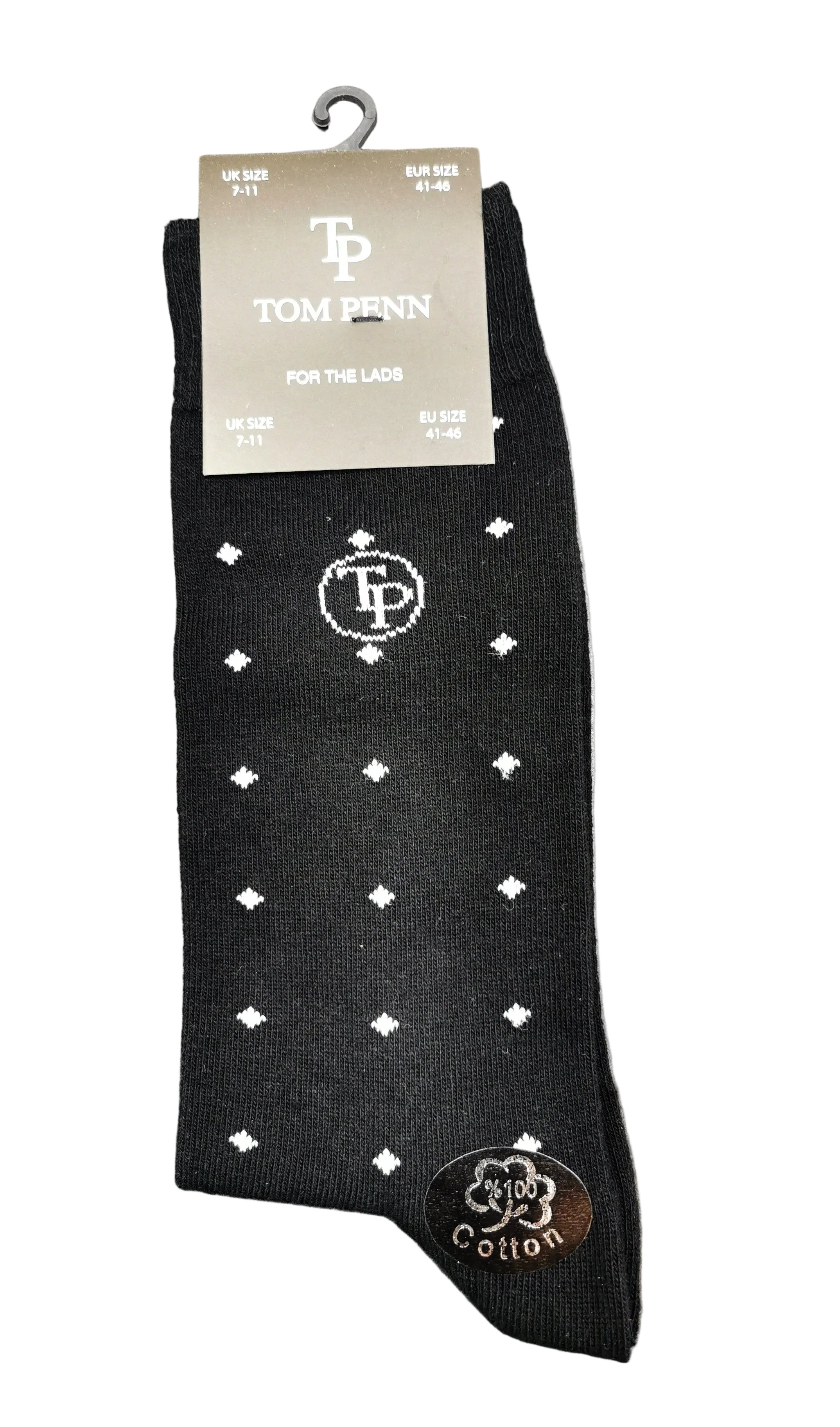 Men's Tom Penn Black White Diamond Socks