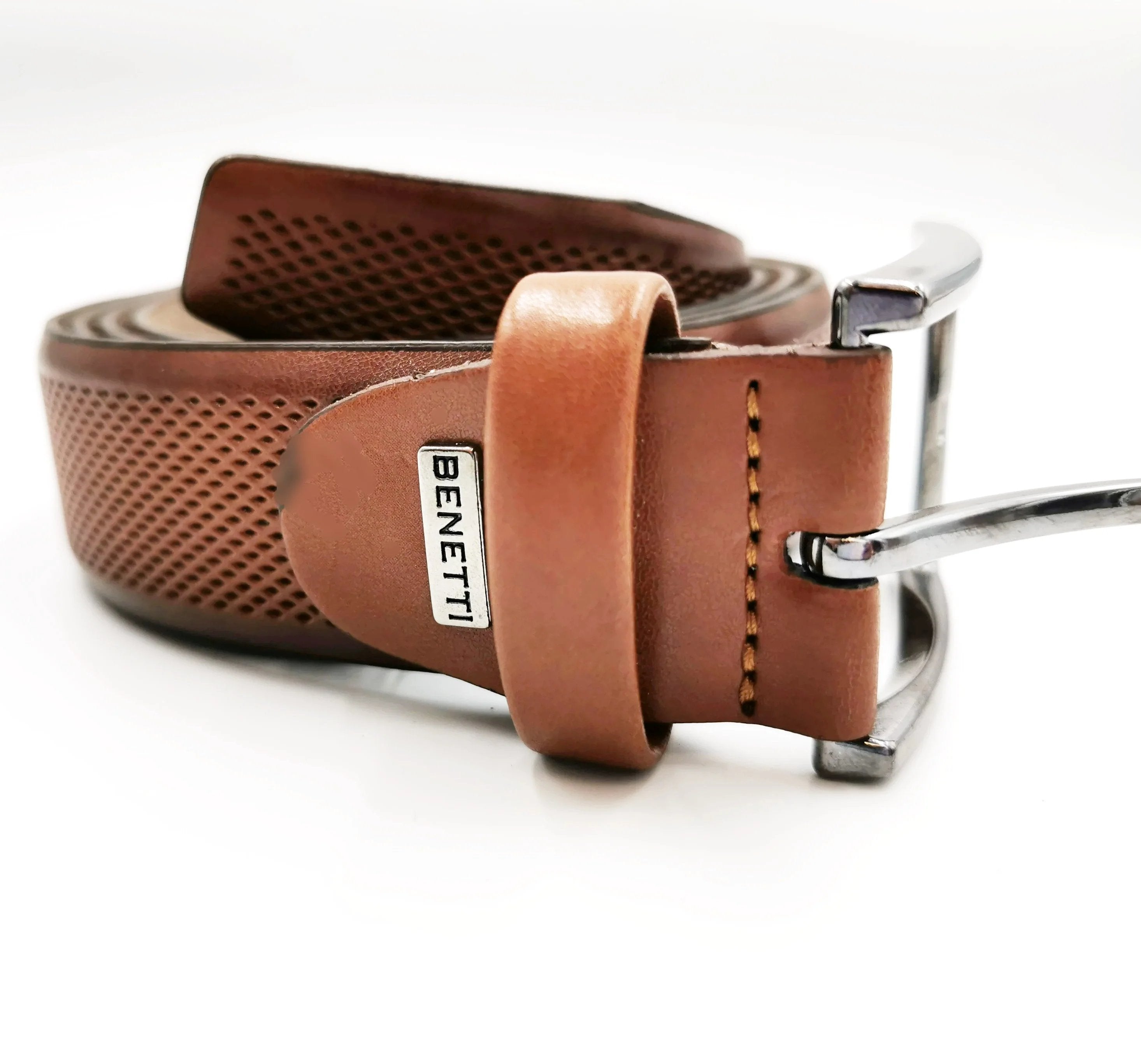 BENETTI Men's Leather Belt by Benetti TAN flat front view