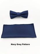 Benetti Boys Bow and Pocket Square -Navy Grey Pattern