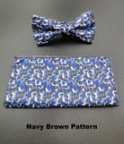 Benetti Boys Bow and Pocket Square-Navy Brown Pattern