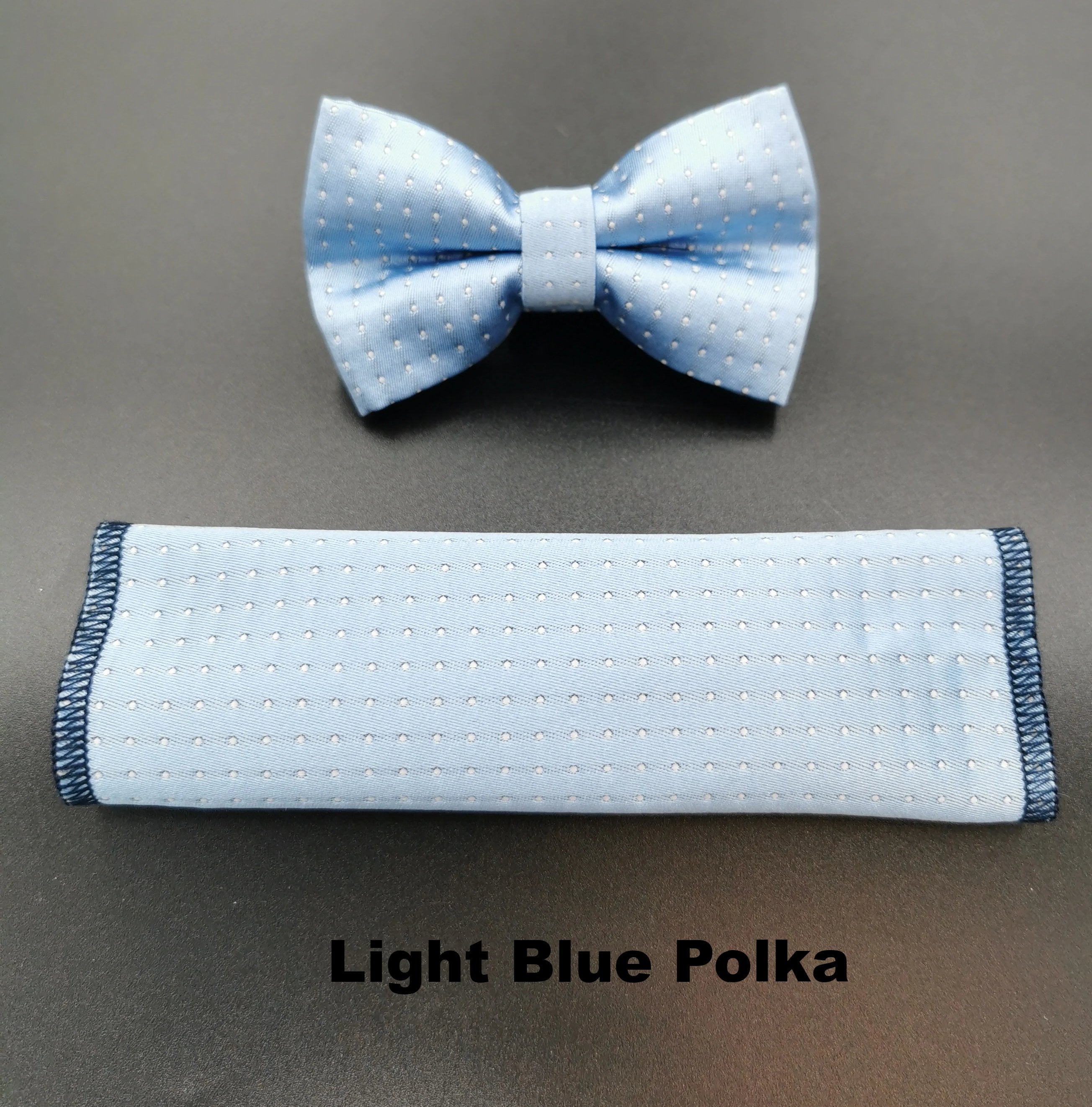 Benetti Boys Bow and Pocket Square-Light Blue Polka