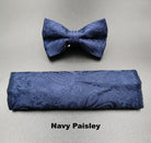 Benetti Boys Bow and Pocket Square-Navy Paisley