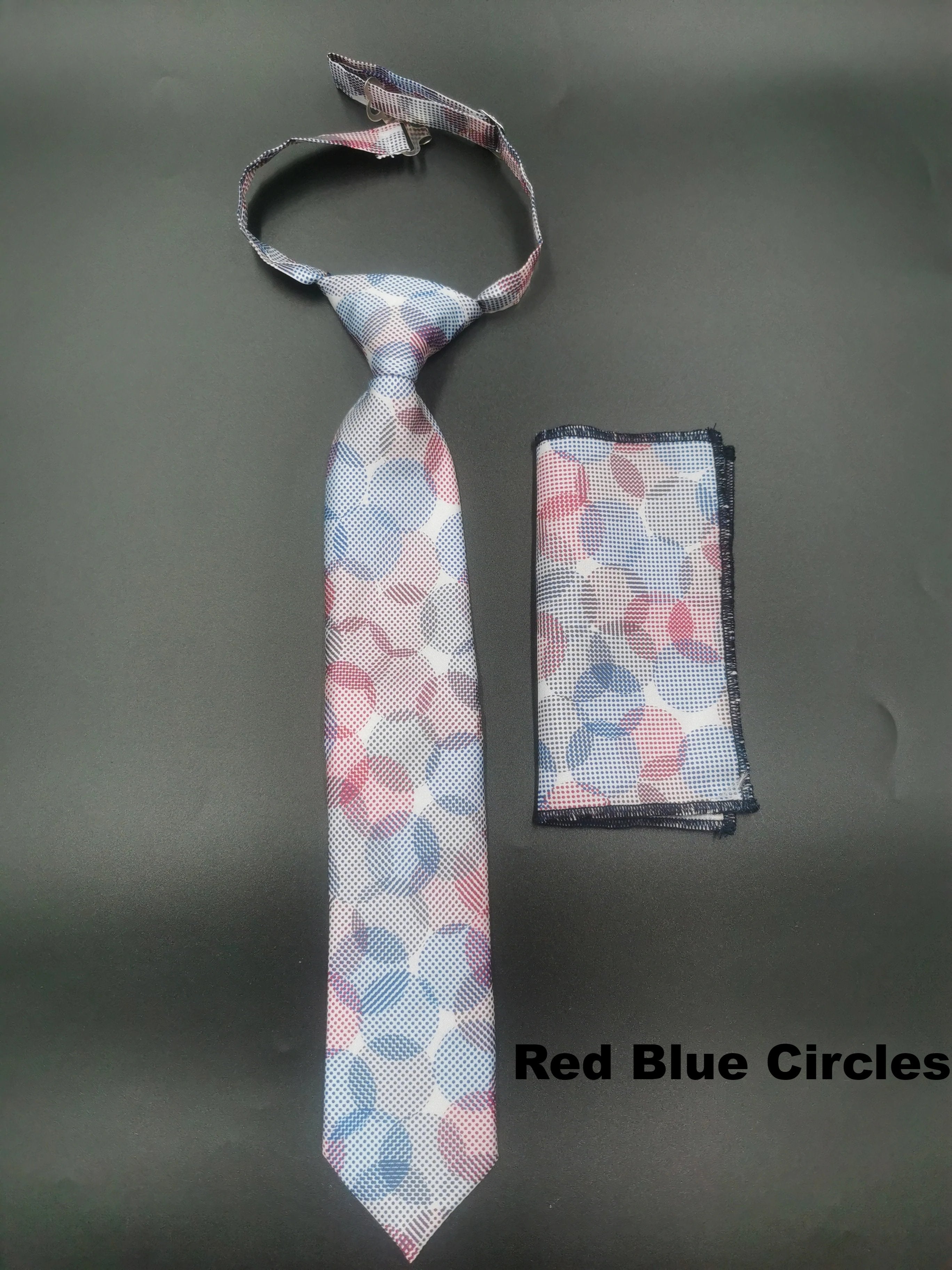 Benetti Boys Tie & Pocket Square-Red Blue Circles