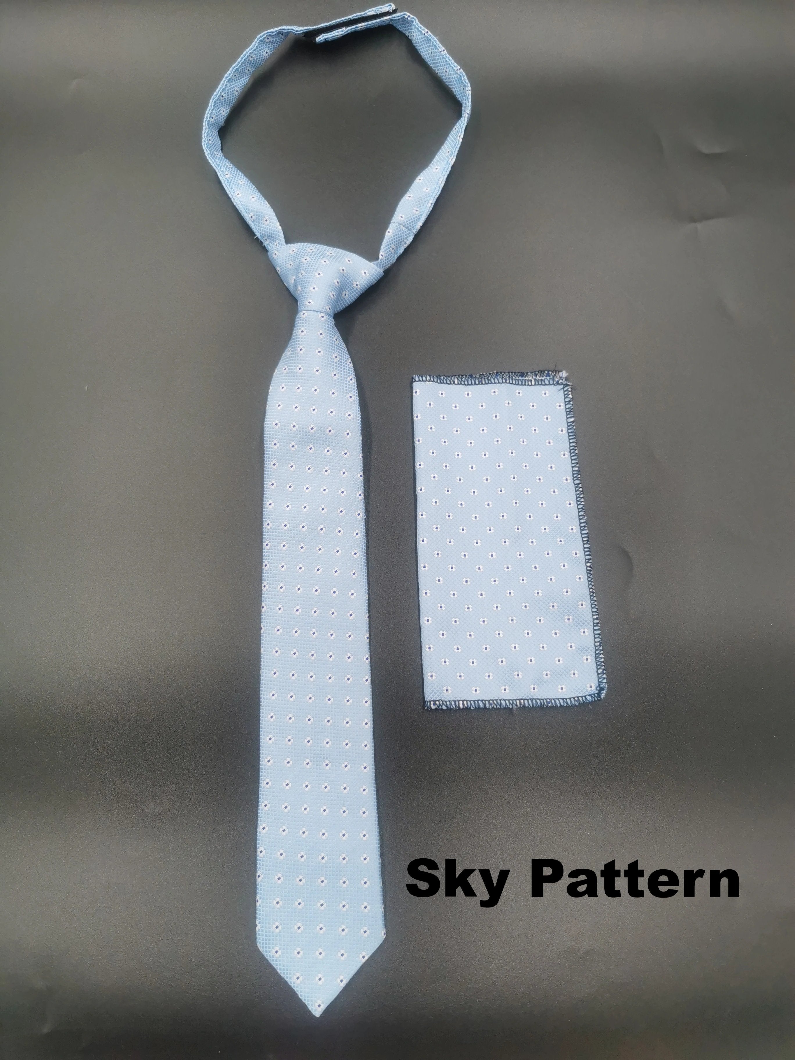 Benetti Boys Tie & Pocket Square-Sky Pattern